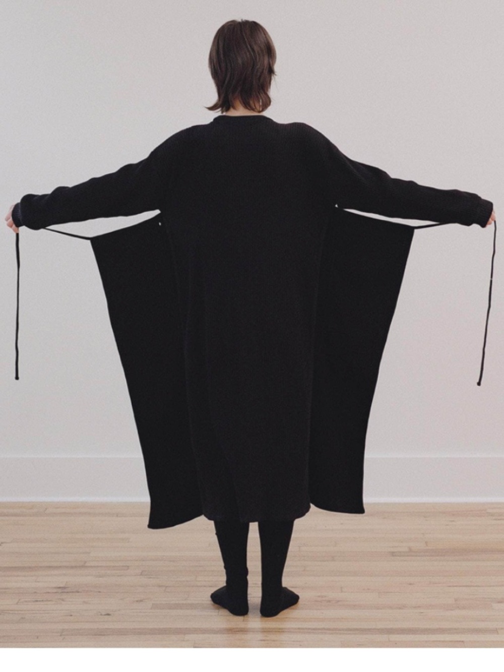 BASERANGE The Shaw Kaftan Wrap Dress Cross Tie Belted In Black Organic Cotton XS